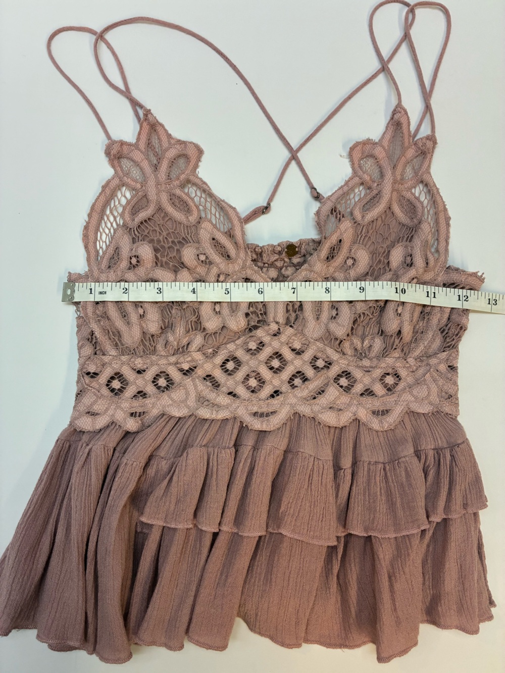 Free People Adella Cami Mauve Lace Ruffled Tank Top, Womens small; festival top - Picture 7 of 16